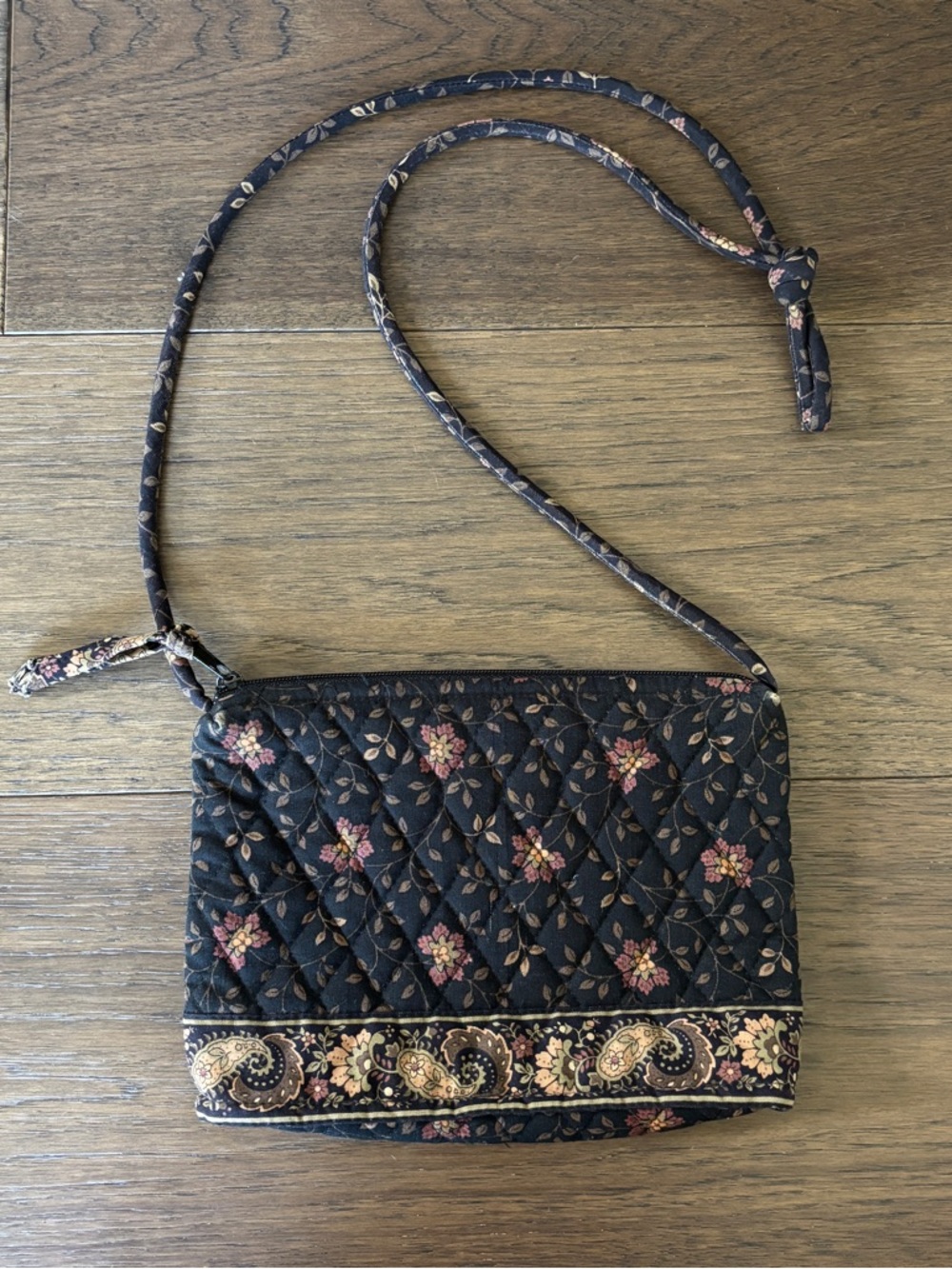VTG 90s Vera Bradley Strap Crossbody Wallet Black Walnut 1999 Retired Bag Purse